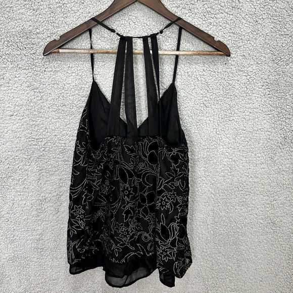 Lucky Brand Floral Burnout Out Strappy Tank Top Womens Small Black Boho Festival - Picture 2 of 6